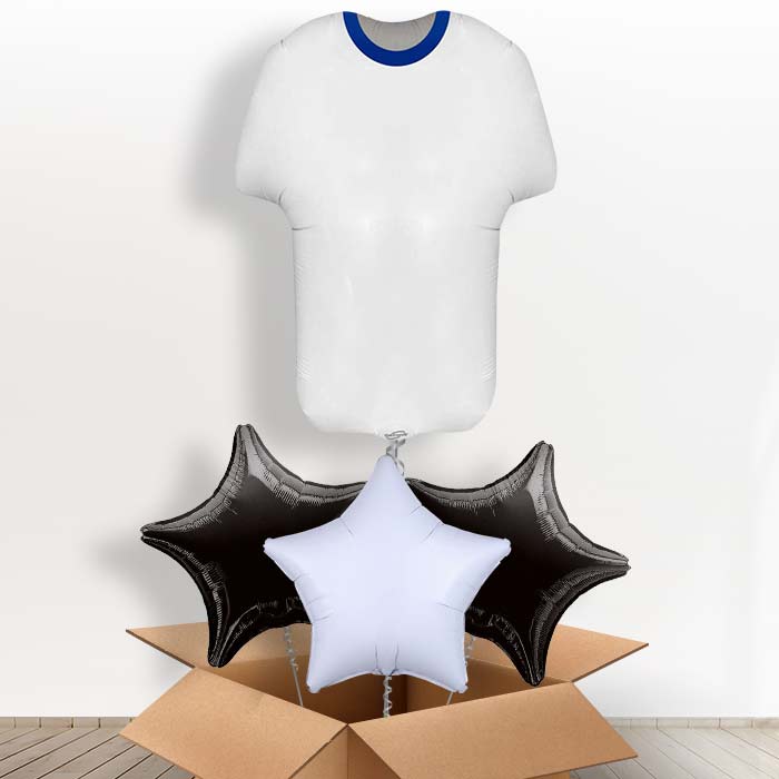 Blue and White Football Shirt Helium Balloon in a Box - With 3 Plain Balloons | Small Indoor Plants