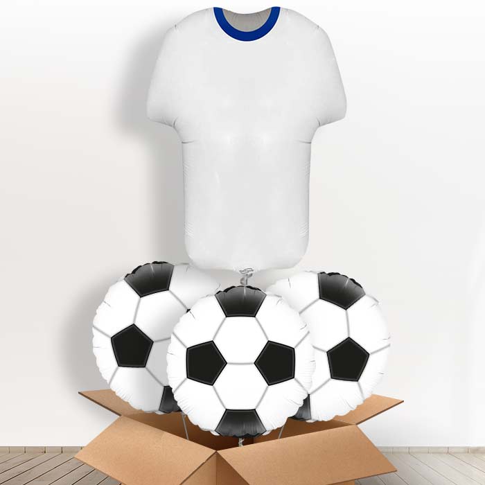 Blue and White Football Shirt Helium Balloon in a Box - With 3 Themed Balloons | Small Indoor Plants