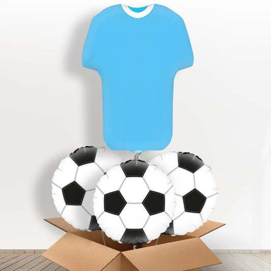 Sky Blue Football Shirt Helium Balloon in a Box - With 3 Themed Balloons | Small Indoor Plants