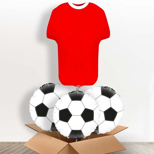 Red Football Shirt Helium Balloon in a Box - With 3 Themed Balloons | Small Indoor Plants