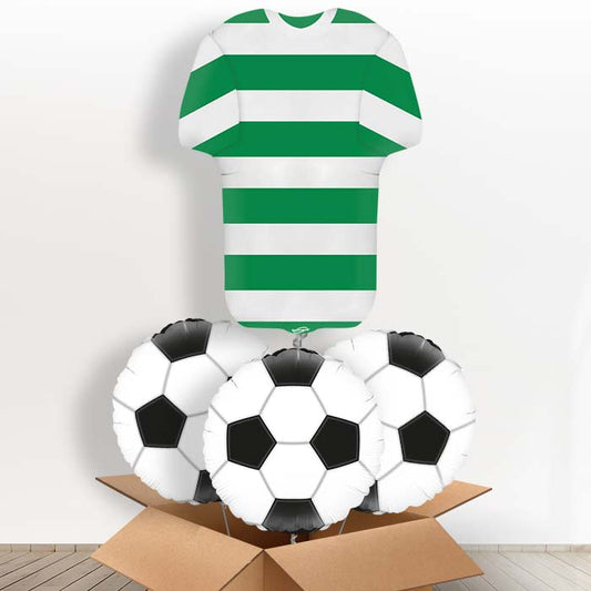 Green and White Hoop Football Shirt Helium Balloon in a Box - With 3 Themed Balloons | Small Indoor Plants