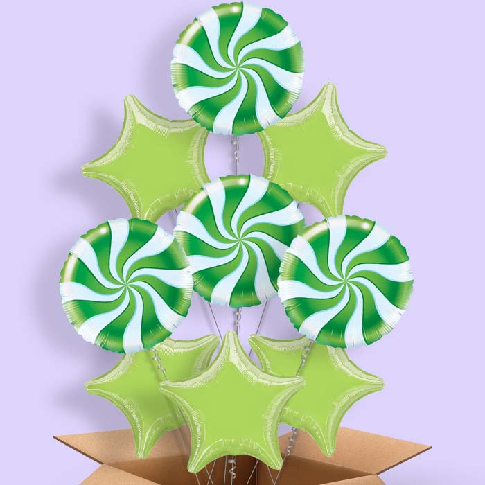 Green Candy Swirl Balloon in a Box - 9 Balloon | Small Indoor Plants