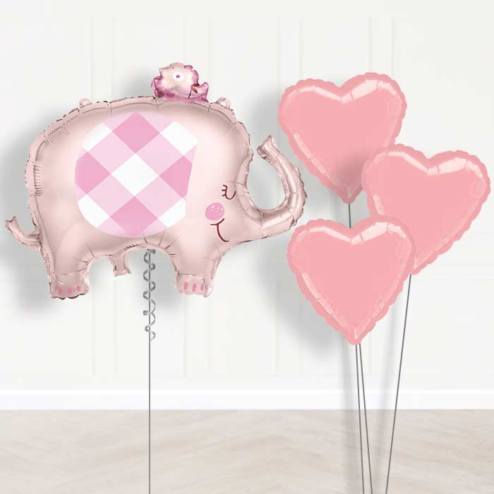 Pink Gingham Elephant Balloon Bouquet Delivered
