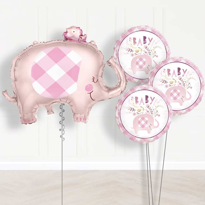 Pink Gingham Elephant Balloon Bouquet Delivered