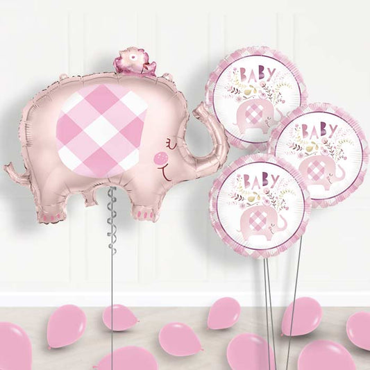 Pink Gingham Elephant Balloon Bouquet Delivered - Themed Bouquet and Latex | Small Indoor Plants