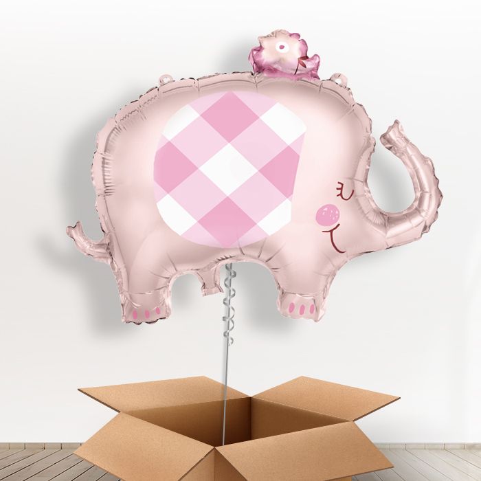 Gingham Pink Elephant Balloon in a Box - Giant Balloon | Small Indoor Plants