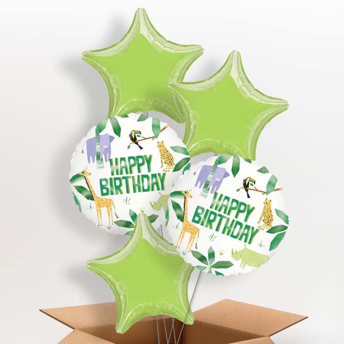 Animal Jungle Happy Birthday Balloon in a Box - 5 Balloon | Small Indoor Plants