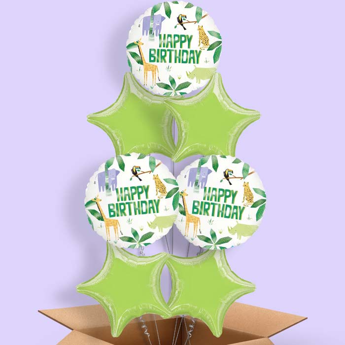 Animal Jungle Happy Birthday Balloon in a Box - 7 Balloon | Small Indoor Plants
