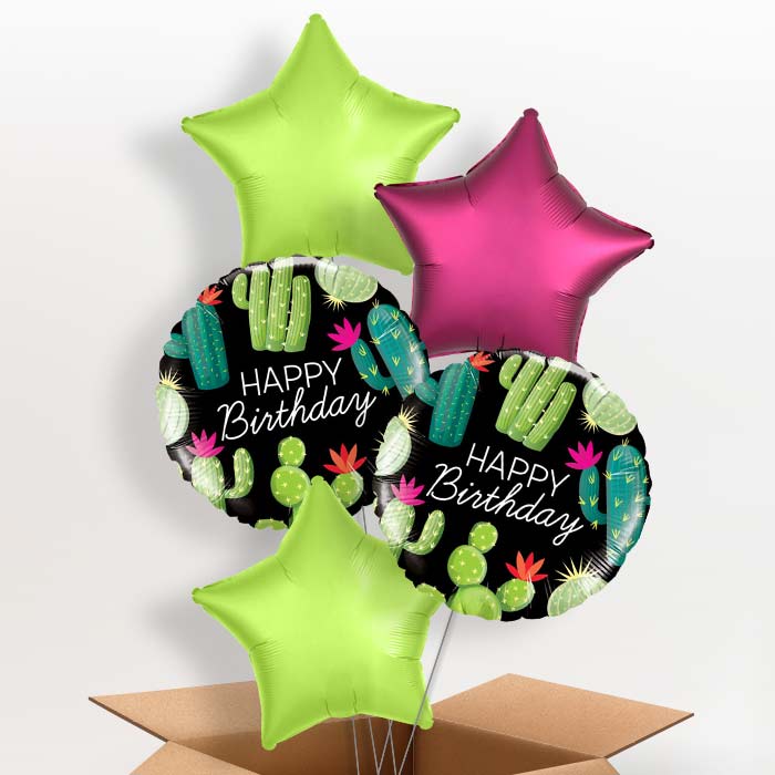 Cactus Happy Birthday (Black) Balloon in a Box - 5 Balloon | Small Indoor Plants
