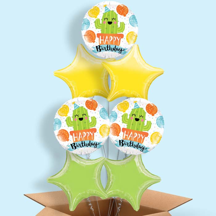 Cactus Happy Birthday (White) Balloon in a Box - 7 Balloon | Small Indoor Plants