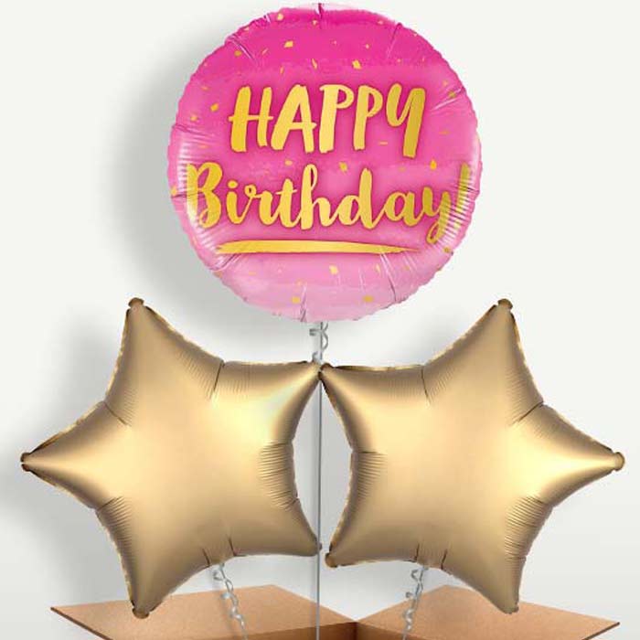 Birthday Pink & Gold Bunch of Balloons inflated with Helium | Small Indoor Plants