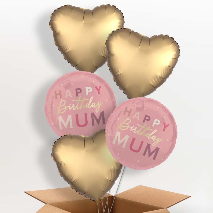 Pink and Gold Happy Birthday Mum Foil Balloon in a Box - 5 Balloon | Small Indoor Plants