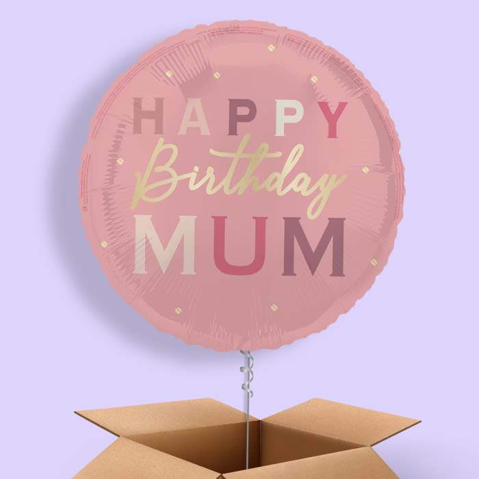 Pink and Gold Happy Birthday Mum Foil Balloon in a Box - 1 Balloon | Small Indoor Plants
