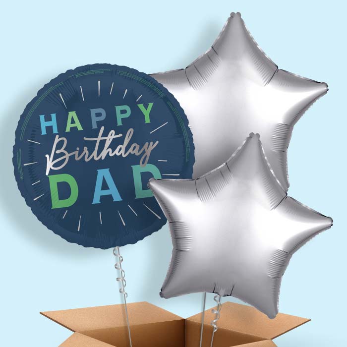Navy Blue Happy Birthday Dad Foil Balloon in a Box - 3 Balloon | Small Indoor Plants