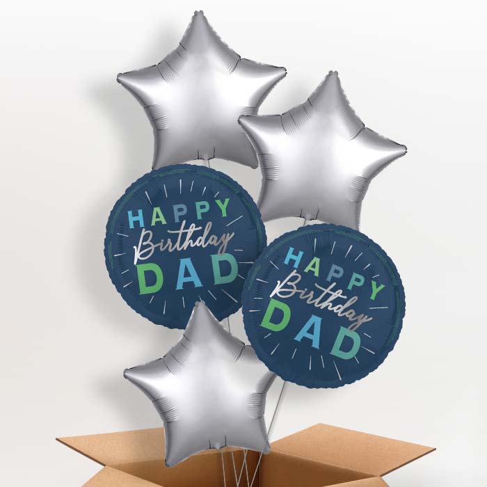 Navy Blue Happy Birthday Dad Foil Balloon in a Box - 5 Balloon | Small Indoor Plants