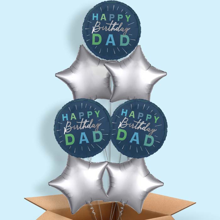 Navy Blue Happy Birthday Dad Foil Balloon in a Box - 7 Balloon | Small Indoor Plants
