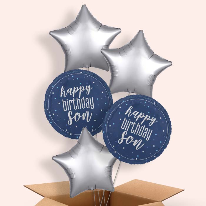 Navy Blue Happy Birthday Son Foil Balloon in a Box - 5 Balloon | Small Indoor Plants