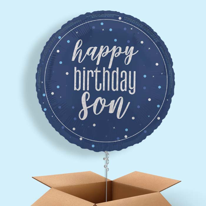 Navy Blue Happy Birthday Son Foil Balloon in a Box - 1 Balloon | Small Indoor Plants