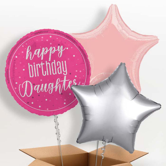 Hot Pink Happy Birthday Daughter Foil Balloon in a Box - 3 Balloon | Small Indoor Plants