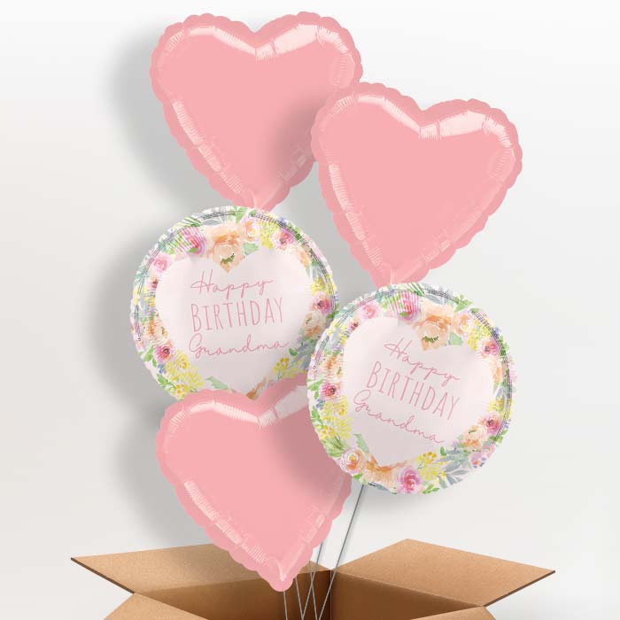 Floral Happy Birthday Grandma Foil Balloon in a Box - 5 Balloon | Small Indoor Plants
