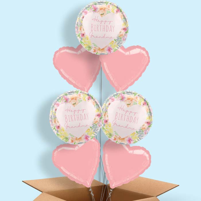 Floral Happy Birthday Grandma Foil Balloon in a Box - 7 Balloon | Small Indoor Plants