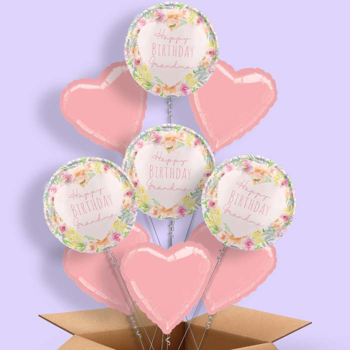 Floral Happy Birthday Grandma Foil Balloon in a Box - 9 Balloon | Small Indoor Plants
