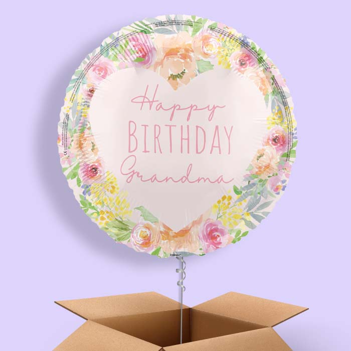 Floral Happy Birthday Grandma Foil Balloon in a Box - 1 Balloon | Small Indoor Plants