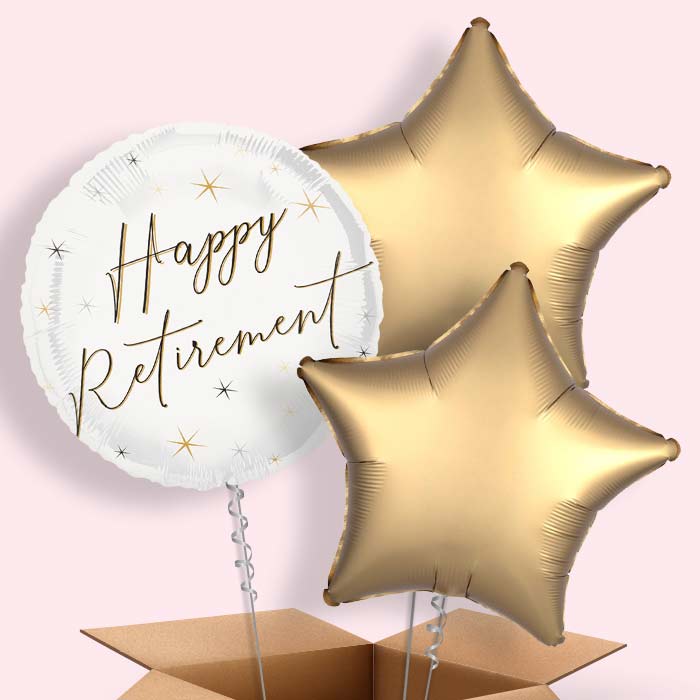White and Black Happy Retirement Foil Balloon in a Box - 3 Balloon | Small Indoor Plants