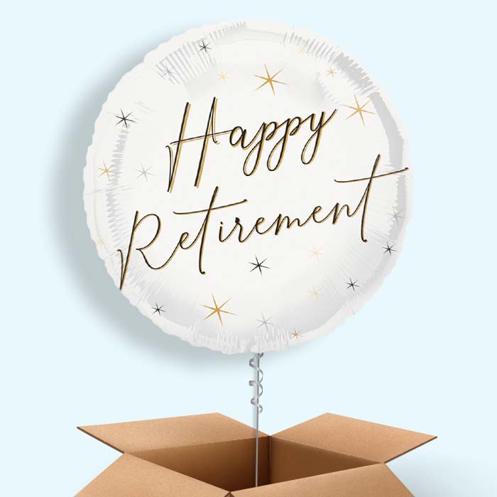 White and Black Happy Retirement Foil Balloon in a Box - 1 Balloon | Small Indoor Plants