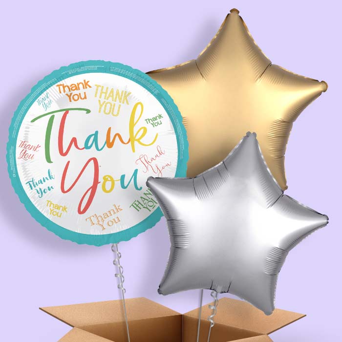 Colourful Thank You Foil Balloon in a Box - 3 Balloon | Small Indoor Plants