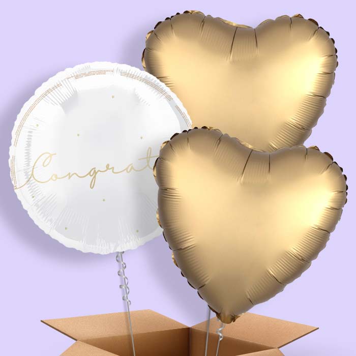 White and Gold Congrats Foil Balloon in a Box - 3 Balloon | Small Indoor Plants