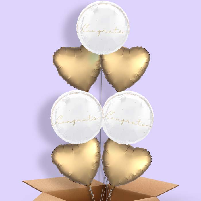 White and Gold Congrats Foil Balloon in a Box - 7 Balloon | Small Indoor Plants