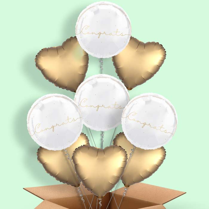 White and Gold Congrats Foil Balloon in a Box - 9 Balloon | Small Indoor Plants