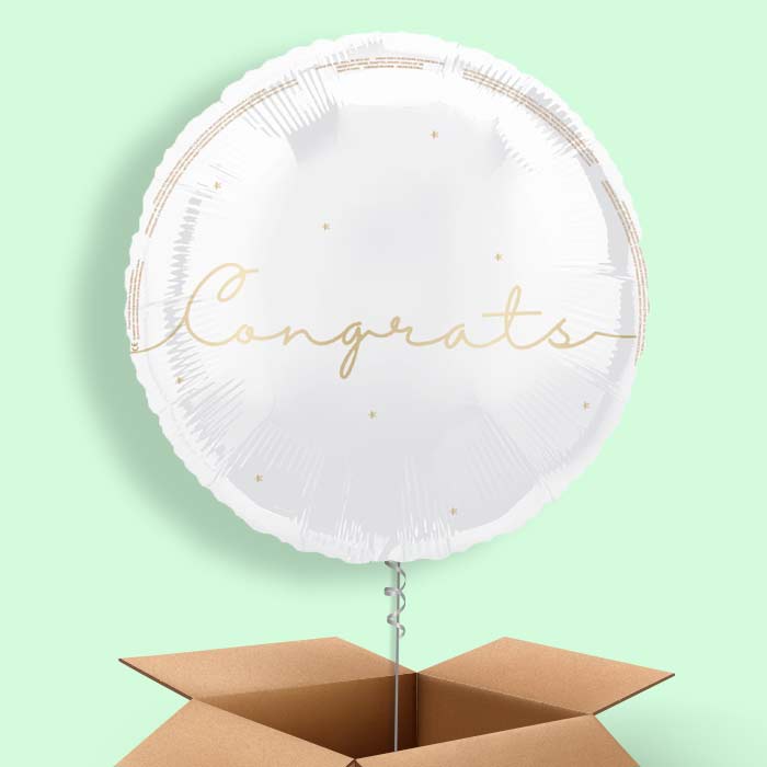 White and Gold Congrats Foil Balloon in a Box - 1 Balloon | Small Indoor Plants