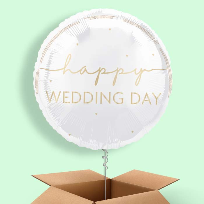 White and Gold Happy Wedding Day Foil Balloon in a Box - 1 Balloon | Small Indoor Plants