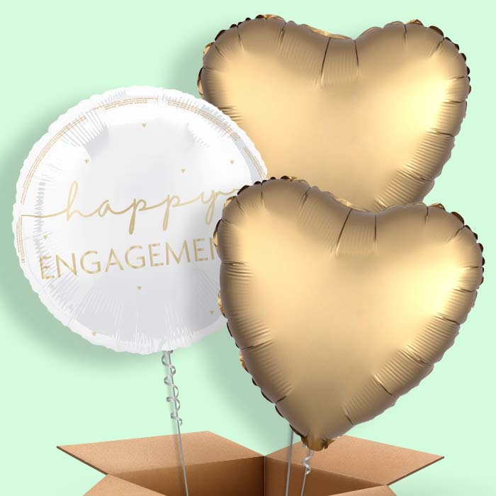 White and Gold Happy Engagement Foil Balloon in a Box - 3 Balloon | Small Indoor Plants