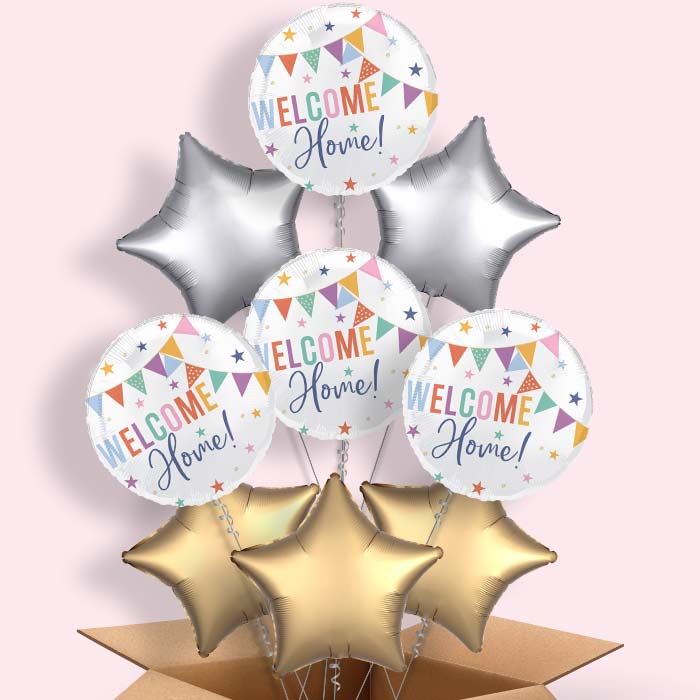 Welcome Home Bunting Foil Balloon in a Box - 9 Balloon | Small Indoor Plants