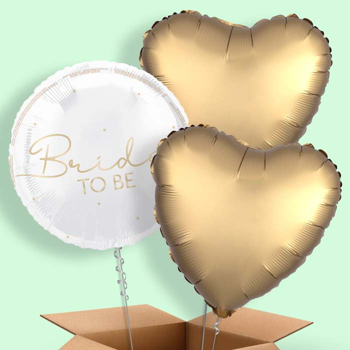 White and Gold Bride to Be Foil Balloon in a Box - 3 Balloon | Small Indoor Plants