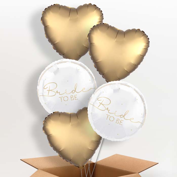White and Gold Bride to Be Foil Balloon in a Box - 5 Balloon | Small Indoor Plants