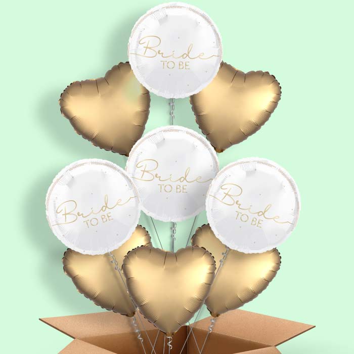 White and Gold Bride to Be Foil Balloon in a Box - 9 Balloon | Small Indoor Plants
