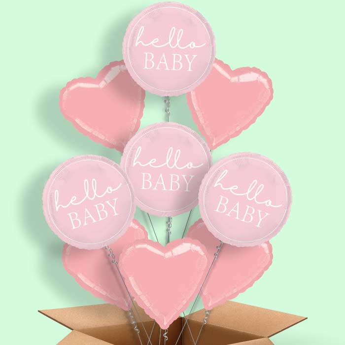 Pink Hello Baby Foil Balloon in a Box - 9 Balloon | Small Indoor Plants
