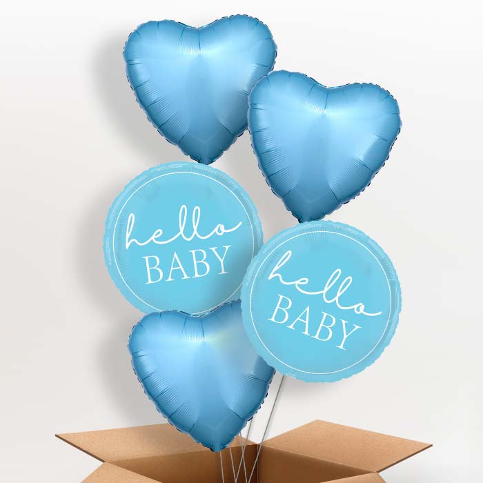 Blue Hello Baby Foil Balloon in a Box - 5 Balloon | Small Indoor Plants