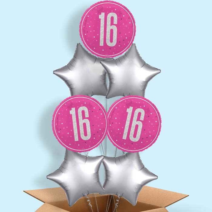 Hot Pink and Silver 16th Birthday Foil Balloon in a Box