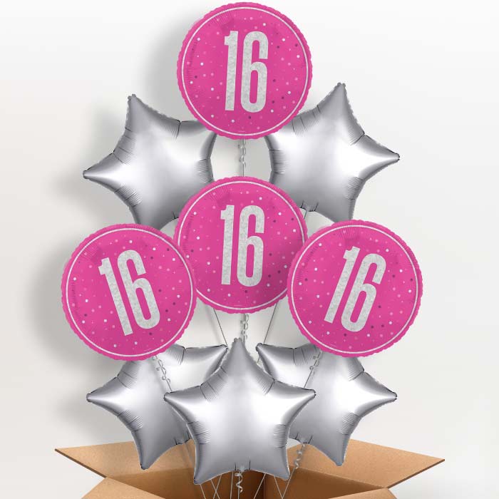 Hot Pink and Silver 16th Birthday Foil Balloon in a Box