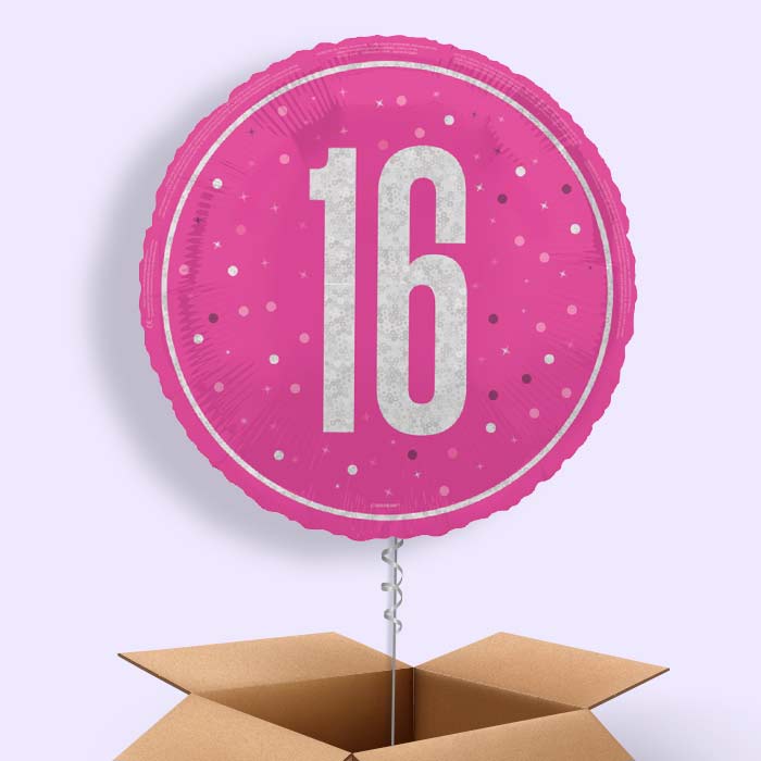 Hot Pink and Silver 16th Birthday Foil Balloon in a Box