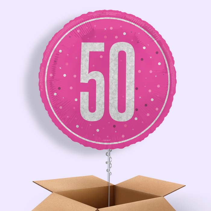 Hot Pink and Silver 50th Birthday Foil Balloon in a Box - 1 Balloon | Small Indoor Plants
