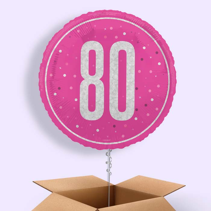 Hot Pink and Silver 80th Birthday Foil Balloon in a Box