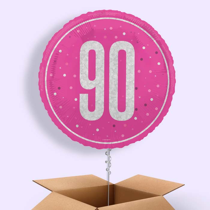 Hot Pink and Silver 90th Birthday Foil Balloon in a Box - 1 Balloon | Small Indoor Plants
