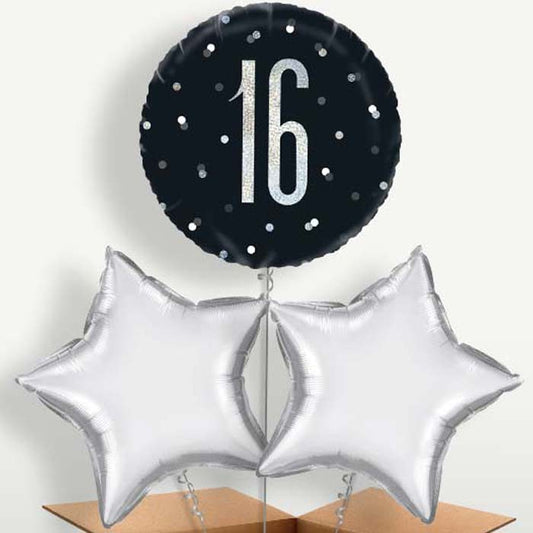 Black and Silver 16th Birthday Bunch of Balloons | Small Indoor Plants