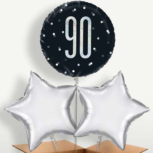 90th Birthday Black Silver Bunch of Balloons | Small Indoor Plants
